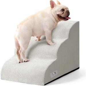 Dog Stairs for Small Dogs and Cats  3 Step Pet Ramp for Couch & Sofa, Non-Slip Dog Steps for Pets, Washable Cover, High-Density Support Foam for Easy Climbing,Light Grey