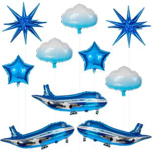 10 Pcs Large Airplane Party Balloons Set, Airplane Themed Foil Mylar Balloons for Baby Shower Toys Themed Party Birthday Decoration Supplies(Blue)