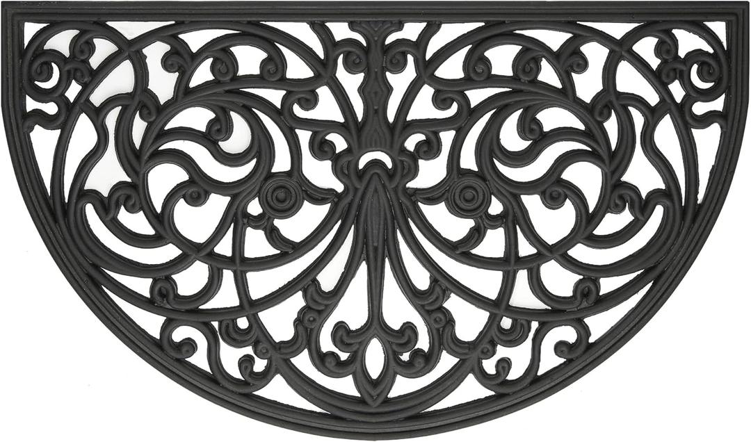 Wrought Iron Rubber Door Mat, Ironworks - 18 Inch Width, 30 Inch Length - Durable, Easy to Clean & Decorative Outdoor Welcome Mats - Heavy Duty for All Weather - Doormat Traps Dirt, Debris, & Mud