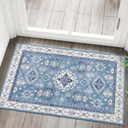 Washable Entryway Area Rug 2x3 - Small Doormat Vintage Distressed Rugs Oriental Non-Slip Stain Resistant Carpet Soft Thin Non-Shedding Indoor Floor Mat for Bedroom Bathroom Kitchen (Grey/Blue,2x3)