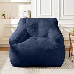 Cvortll Blue Bean Bag Chairs Ultra-Soft Faux Fur Large Bean Bag Chair Couch - Plush Memory Foam BeanBag Chair with Filling, Bedroom Comfy Chair for Adults, Teens, Kids (Blue)