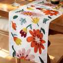 Canvas Embroidered Table Runner - 13x72 Inch Spring Floral Runner for Table Decor Boho Farmhouse Retro Kitchen Dining for Home Party Living Room Decor, Colorful Flowers