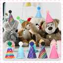 24 Pcs Mini Party Hats with Pom Poms Stuffed Animals Tiny Felt Cone Birthday Hats for Toys Dinosaur Small Dogs Cats