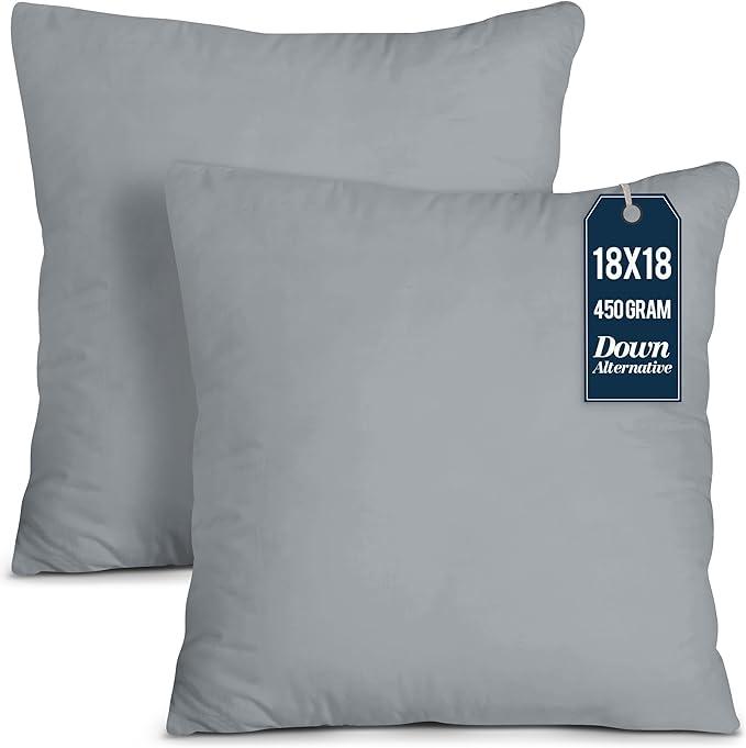 Utopia Bedding Throw Pillows Insert (Pack of 2, Grey) - 18 x 18 Inches Bed and Couch Pillows - Indoor Decorative Pillow