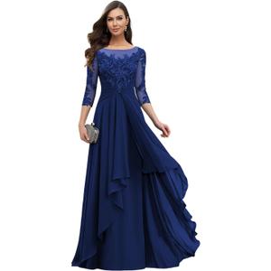 Loyeloy Women's Lace Mother of The Bride Dresses for Women 2025 Scoop Neck Chiffon Aline Formal Evening Gowns (14, Royal Blue)