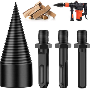 Firewood Log Splitter, Wood Log Splitter, Easy Splitter Detachable Drill Bit Heavy Duty Electric Drills Screw Cone Driver Removable (Round+Square+Hex 32mm)(Black)