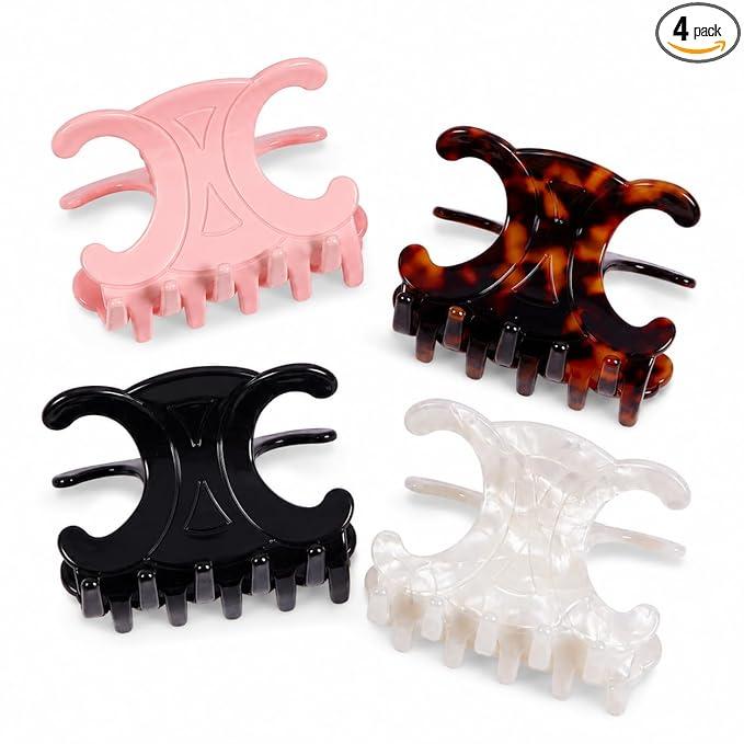 Premium Durable Acetate Butterfly Hair Clips, Celine Hair Clip, 4 Pack Medium Size Acetate Hair Claw Clips with Secure Hold,Perfect for Updos,Perfect for Updos (2.76 x 1.66 in)