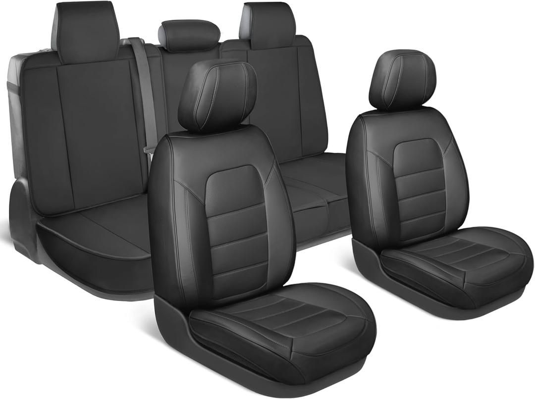 Deluxe Edition Napa Leather Seat Covers Full Set  Black Car Seat Covers Front Seats and Back Car Seat Protector, Waterproof and Universal Fit for Most Small to Medium Autos, Trucks & SUVs