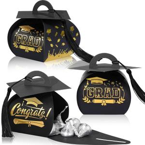 TaoBary 30 Pcs Graduation Cap Gift Boxes Graduation Decorations Class of 2026 Candy Box with Tassel for 2026 Grad Party Favors Supplies(Black, Gold)