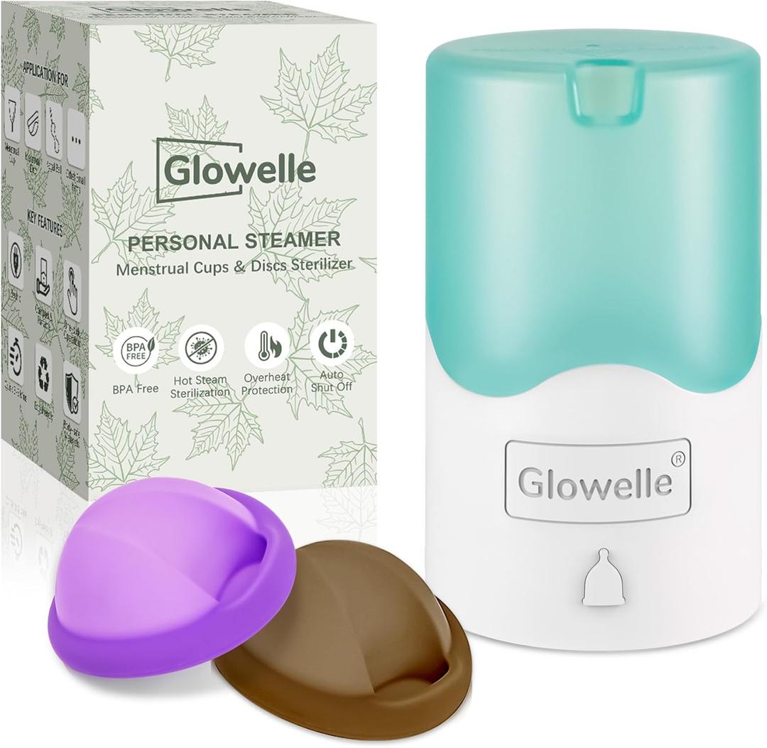 GLOWELLE Menstrual Disc and Sterilizer Set, Mini Period Disc/Cup Steamer Cleaner with 2 Soft Reusable Menstrual Discs-Tampon, Pad, and Cup Alternative for Women, Travel-Friendly