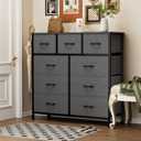 Sweetcrispy 9-Drawer Fabric Dresser Storage Tower with Wood Top and Steel Frame, Organizer Chest with Easy Pull Handles for Bedroom, Closet, Hallway,Modern Gray