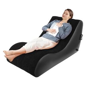 OLKKEFT Chaise Lounger Inflatable Sofa Air Chair, S-Shaped Inflatable Lounger with Air Pump and Adapter Nozzles, Outdoor Camping Air Couches for Living Room, Bedroom, Balcony (Black)