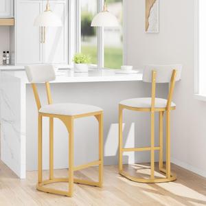 GarveeHome Bar Stools Set of 2, Counter Height Bar Stools, Curved Back with Metal Frame Island Chairs with Upholstered Modern Tall Barstools Counter Stools for Kitchen Dining Room (Gold)