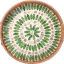 YANGQIHOME Round Serving Tray With Decorative Mother of Pearl Inlay, Rattan Wicker for Home Decor, Table Decor, Gifts, Dining, Woven for Food, Fruit, Coffee, 11.8 Inch (Green/White)