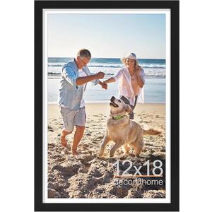 decorUhome 12x18 Picture Frame, Fits 11x17 Photos with Mat, M01BK | Black Engineered Wood 12x18 Poster Frame with High Definition Plexiglass Cover for Wall Mounting, 1 Pack