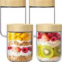 4 Pack 16oz Glass Jars with Bamboo Lids, Overnight Oats Containers with Airtight Lids, Storage Containers Wide Mouth Mason jars for Salad,Yogurt, Sugar, Snacks, Spices