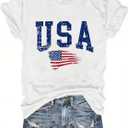 USA Flag Tee Shirt for Women 4th of July Memorial Day Gift T Shirt Casual Short Sleeve American Proud T-Shirt Tops (White, M)