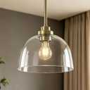 Glass Kitchen Island lighting 9", Matte Gold Hanging Lights for Kitchen | Modern Pendant Light Fixtures with Clear Glass Shade for Kitchen over Dining Table,E26 Base,Adjustable Height,Dimmable Gold, 1 Light
