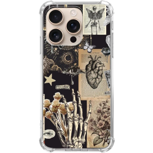 Dark Academia Aesthetic Collage Phone Case for iPhone 16 Pro Max, Skeleton Heart Butterfly Phone Cover, Soft Trendy TPU Bumper Cover Case