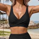 Amy Babe Women's Twist Front Swim Top Large Bust Bathing Suit Bikini Tops | V Neck, Removable Pads, Comfortable Wide Straps, Lace Up Back, Wireless, Fishibone, Push Up, Beach, Summer, Holiday (Black, S)