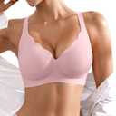 Seamless Wireless Bra for Women with Support - No Underwire Full Coverage Push Up Comfort Bras(Light Pink,L)
