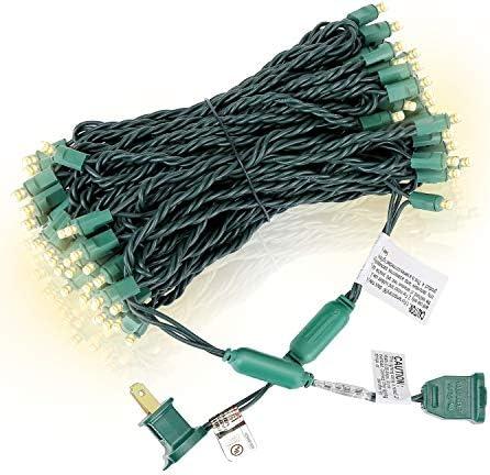 AIDDOMM 100 Counts Warm White LED Christmas Lights – 50ft 5mm White Christmas Lights Outdoor Commercial Grade Waterproof, Indoor Christmas Tree Decorations, Green Wire Mini String Lights, UL, IP:65