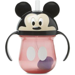 The First Years Disney Mickey Mouse Weighted Straw Cup - Spill Proof Toddler Cups with Flip Top Cover and Silicone Straw - Dishwasher Safe - 7 Oz - 6 Months and Up