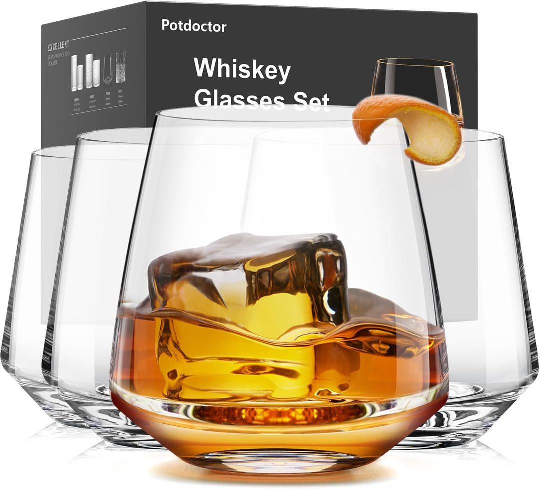 Whiskey Glasses Set of 4,13.5 Oz Crystal Old Fashioned Rocks Glasses for Bourbon Scotch Cocktails Drink Rum Cognac Vodka Liquor -Unique Gifts for Men,