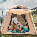 JUST-V Inflatable Camping Tent Waterproof Oxford Air Glamping Tents for Camping Adult 2-4 Person Outdoor Air Blow Up Tent with Hand Pump, 86.61 inches x 86.61 inches x 67"