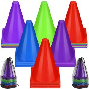 Leelosp 48 Pack 7" or 9" Plastic Traffic Cones Agility Field Marker Soccer/Safety/Sports/Training Cones for Skating Basketball Football Practice Drills Themed Party Decorations