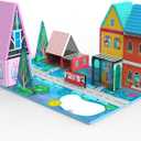 Magnetic Tiles Toy Set for Kids with 6 Large Square , Magnetic Blcok Fairytale Town Set, Magnetic Building Blocks with Road, Large Expansion STEM Building Magnet Toys for Ages 3-5 4-8 5-7 Boys Girls