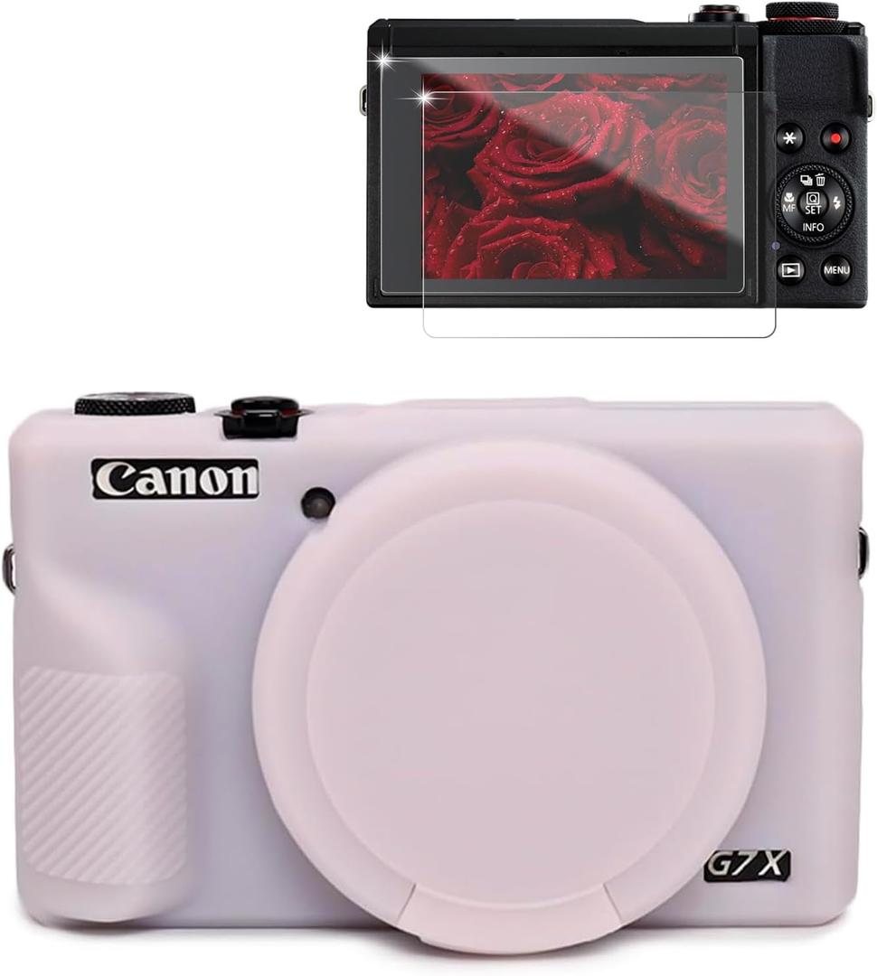 Frevyve Case for Canon G7X Mark III Camera, Soft Silicone Protective Case, Slim Fit Sleeve with Removable Lens Cover and Screen Protector Accessories, Lightweight, Anti-Scratch (Jelly Pink)