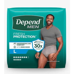Depend Fresh Protection Adult Diapers, Incontinence Underwear for Men, Disposable, Maximum, Large, Grey, 36 Count