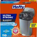 Hefty Ultra Strong 13 Gallon Trash Bags, Black Tall Kitchen Trash Bags 13 Gallon Size, Break Resistant Drawstring Enclosure, Continuous Odor Control, Blackout, Clean Burst Scent, 110 Bags