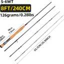 Fly Fishing Rod, Carbon Fiber, 8ft, 3/4wt to 5/6wt, 4 Piece Sections, Lightweight, Medium-Fast Action, Cork Grip, Hard Chromed Guides, Freshwater Bass Trout Fishing