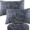 QSH Floral Egyptian Cotton Sheets King Size - Navy Floral Bedding Sheets Botanical Pattern Printed Bedding King Size Bed Sheets 17.5" Extra Deep Pocket 4pcs