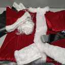 Men's Santa Claus Costume Adults Suit 7 Pcs, Deluxe Velvet Large Santa Outfits for Christmas, Cosplay Party, with hats, beard, belt