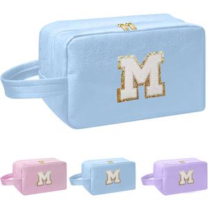I IHAYNER Personalized Initial Makeup Bag Birthday Gifts for 4 5 6 7 8 9 10 11 13 14 Year Old Girls Teen Girl Trendy Stuff Graduation Toiletry Bag Blue-M (Blue)