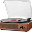 Vinyl Record Player Turntable with Built-in Bluetooth Receiver & 2 Stereo Speakers, 3 Speed 3 Size Portable Retro Record Player for Entertainment and Home Decoration (Orange)