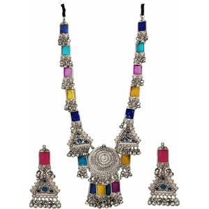 Ethnic Designer Traditional Indian Afghani Antique Silver Oxidized Matt Finish Long Necklace Earrings Jewelry Women