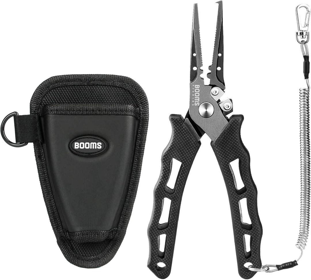 Booms Fishing F07 Pliers Hook Remover, Split Ring Pliers Stainless Steel, Saltwater Tools With Lanyard and Sheath, Gift for Men