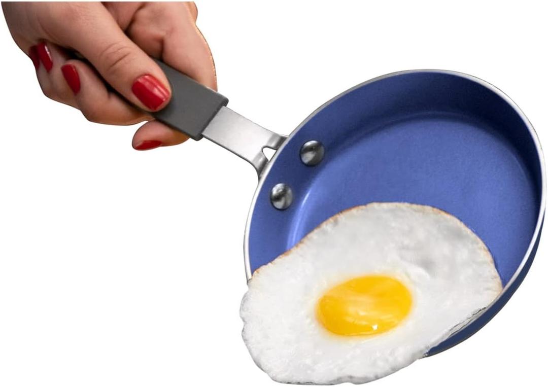 Granitestone Blue Mini Nonstick Egg Pan & Omelet Pan  5.5 Single Serve Egg Nonstick/Skillet, Diamond Infused, Small Frying Designed for Eggs Pancakes, Non Toxic, Dishwasher Safe