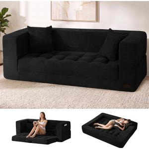 MAXYOYO Folding Sofa Bed, Convertible Boneless Loveseat Couch with Pillow, 3 Seater