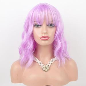 Multicolor Wavy Bob Wig with Bangs for Women - Shoulder Length Synthetic Cosplay Wig for Girls, Costume Party (Loose Wavy Style) (Purple)