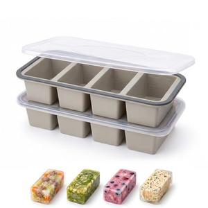 2-Pack Silicone Freezer Tray with Lid, 1 Cup Silicone Soup Freezer Molds with Steel Reinforced Rim, Large Ice Cube Tray for Freezing & Storing Soup, Broth, Sauce, Stews and Meal Prep, BPA Free (Grey)