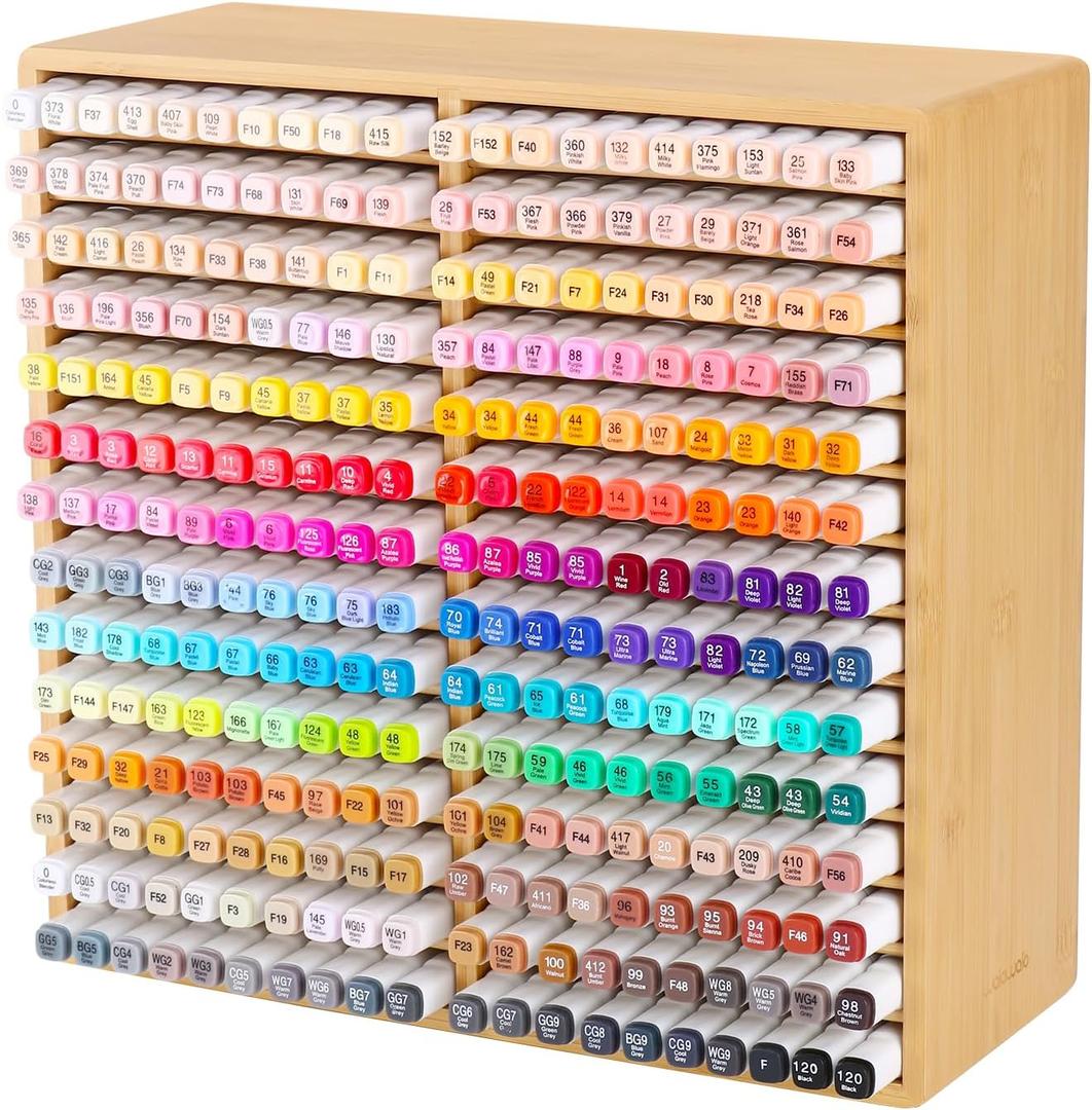 walowalo Marker Organizer Hold 176 Markers Birthday Gifts Christmas Gifts Bamboo Pen Holder Art Supply Pencil Storage Organizer 22 Compartments All-in-One Marker Storage for Home Office Desk Classroom