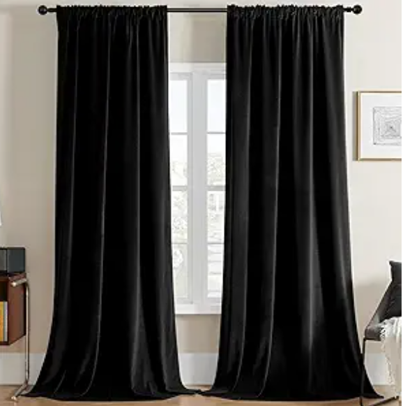 NICETOWN Black Velvet Blackout Curtains 96 inch Long for Living Room and Bedroom, Thermal Luxury Solid Heavy Rod Pocket Drapes/Window Treatments for Hall, Theater (2 Pieces, 52 W)