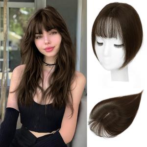 OLLAVO Hair Toppers for Women Real Human Hair, 360°3D Bangs Clip Human Toppers for Women with Thinning hair Realistic Scalp Line (Medium Brown, 3D Wispy Bangs(11 * 7))