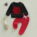 Douhoow Baby Boy Valentines Day Outfit Letter Print Sweatshirt Long Joggers Pants Boys Girls Festival Clothes (Black)