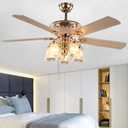 52-Inch Golden Modern Ceiling Fan with 5 Reversible Blades, Frosted Light Kit, Remote Control, Quiet & Eco-Friendly Chandelier Fan Light
